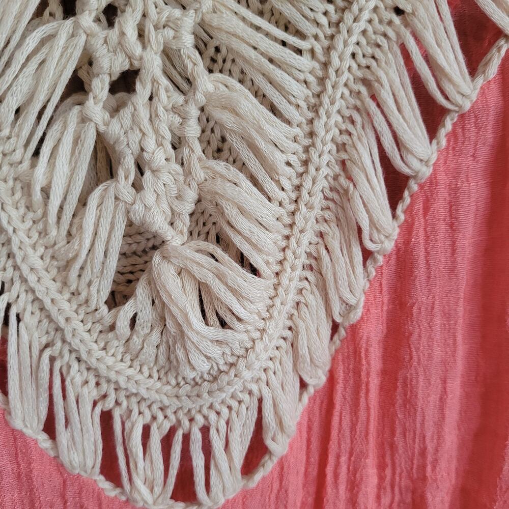 Arianna Coral White Crochet Poncho Top Fringe Boho Beach Cover Up S/M Festival - Picture 5 of 10